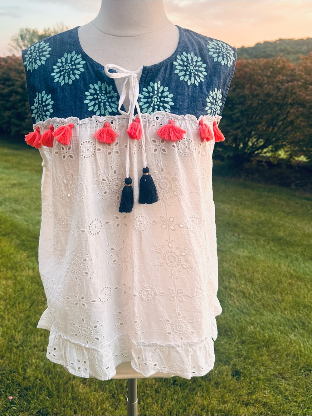 THML Sleeveless Boho White Eyelet Top